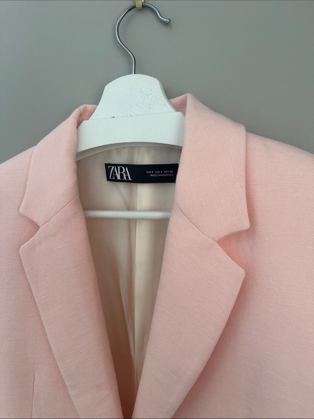 Zara Light Pink Single-Button Tailored Linen Blend Blazer - Picture 3 of 13